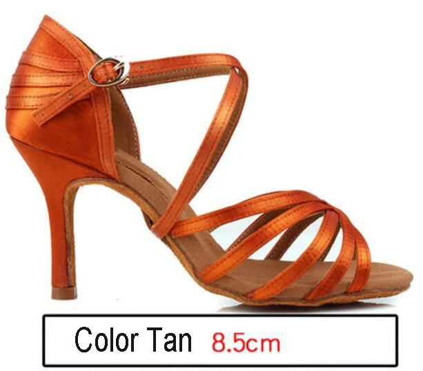 Tan 8.5cm Heel Женская Профессиональная обувь для латинских танцев, сальсы, Танго, бальных, самбы, танцевальная обувь, женские туфли на высоком каблуке, мягкие туфли для танцев 5 см/6 см/7 см/8 см - Цвет: Tan 8.5cm Heel