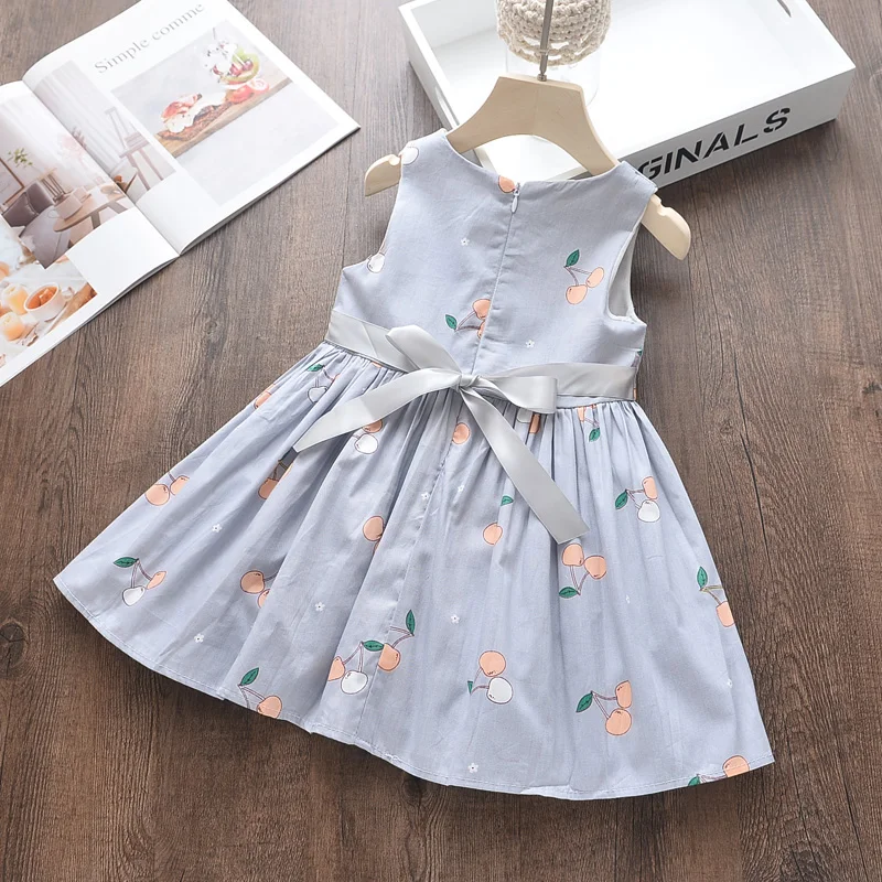 Girl Summer Cotton Dress Cherry Print Kids Wholesale Lots Bulk Clothes Toddler A-line Bow Party Frocks Dresses Sleeveless | Детская