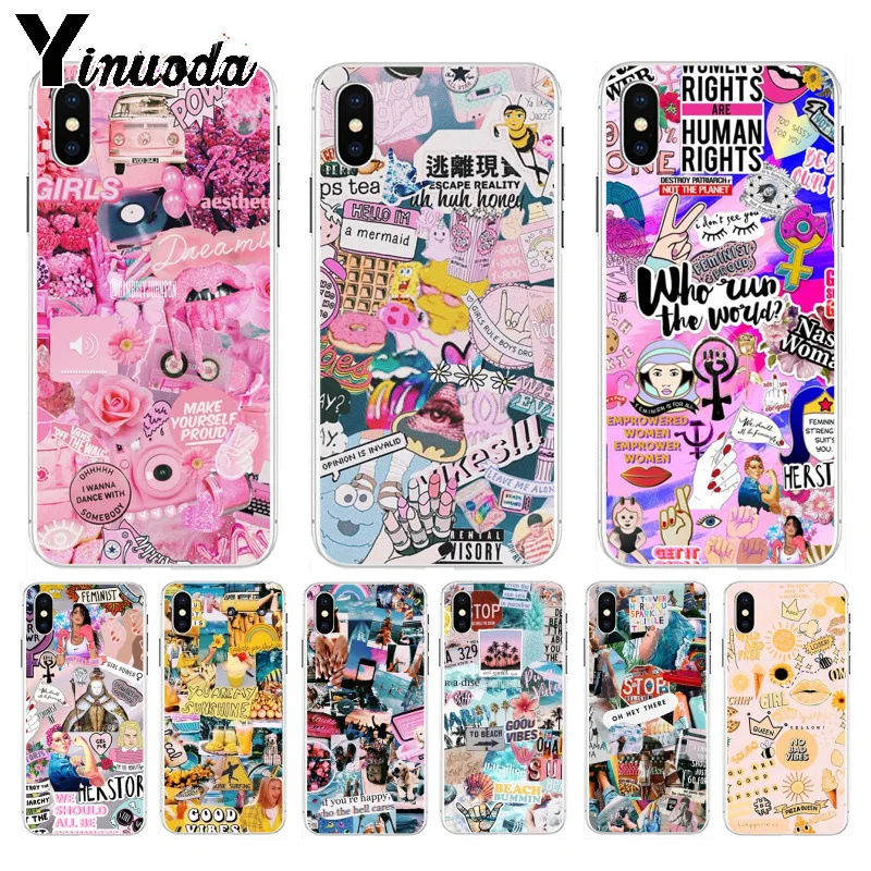 

Yinuoda Good Vibes you're my sunshine Ultra Thin Cartoon Pattern Back Phone Case for iPhone 8 7 6 6S Plus X XS max 10 5 5S SE XR