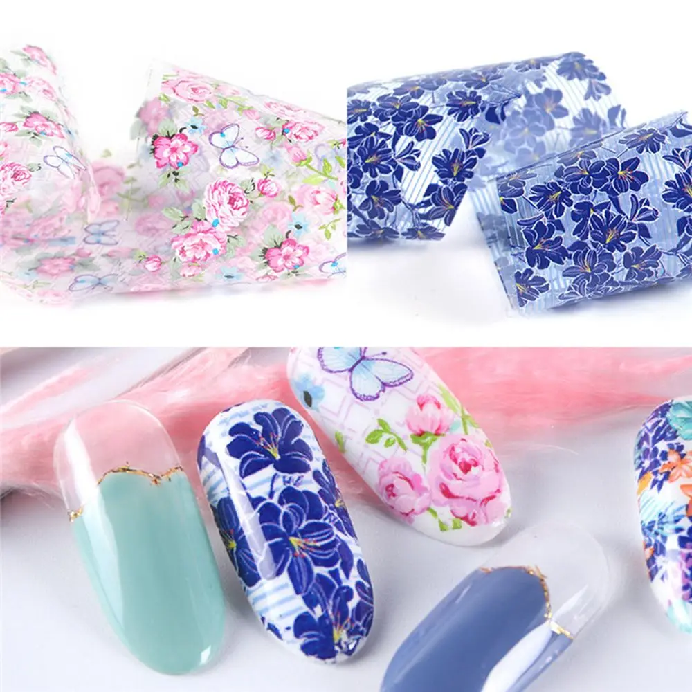 10 шт./компл. смешанные цветы фольга для ногтей переводные наклейки 3D Цветочный