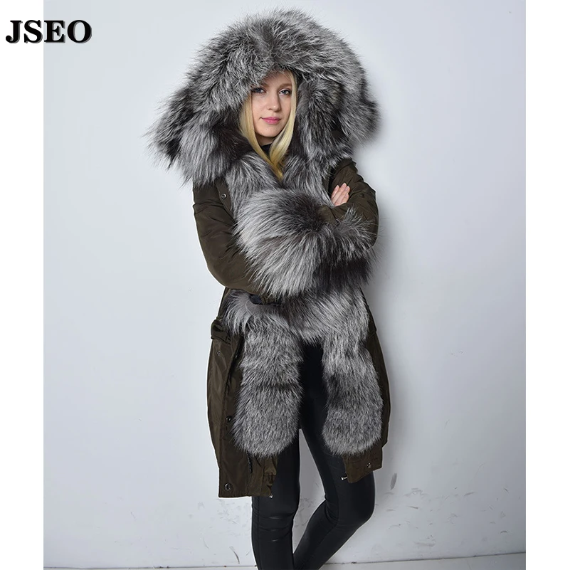 JSEO 2016 Зима Пуховик Женщин Длинное Пальто Парки Утолщение Женский Теплая Одежда Меховой Воротник Высокое