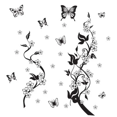 [Fundecor] наклейка на холодильник черная бабочка, цветок, Лиана, наклейки на стену, кухонные декоративные наклейки на мебель - Цвет: Черный