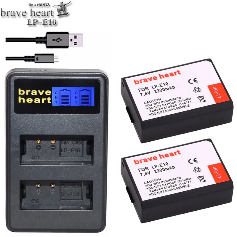 charger and 2battery Для Canon 4 шт. LP-E10 батареи для камеры+ ЖК USB двойное зарядное устройство Замена LP E10 LPE10 EOS 1100D 1200D 4000D Kiss X50 X70 - Цвет: charger and 2battery