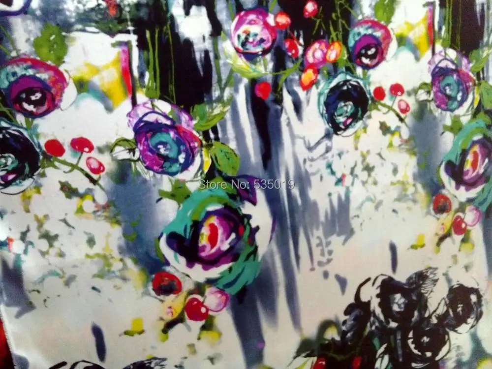 Ткани из тяжелого шелка 19 мм с принтом чернил и цветов | Дом сад