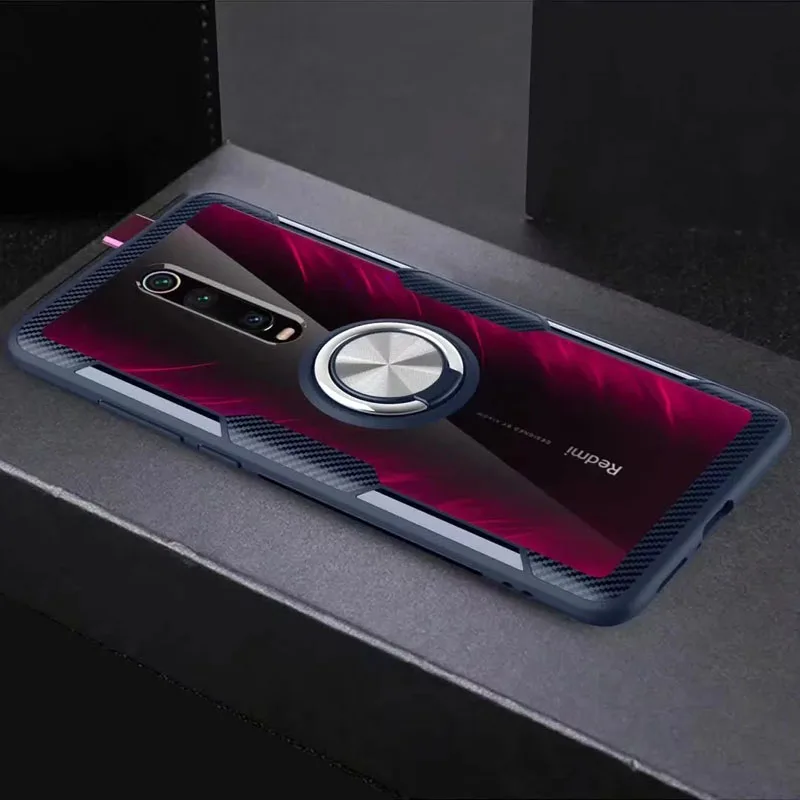 Чехол Xiaomi mi 9T Pro чехол Роскошный прозрачный PC+ углеродное волокно полное защитное кольцо для красного mi K20 POCOPhone POCO F2 чехол s - Цвет: Тёмно-синий