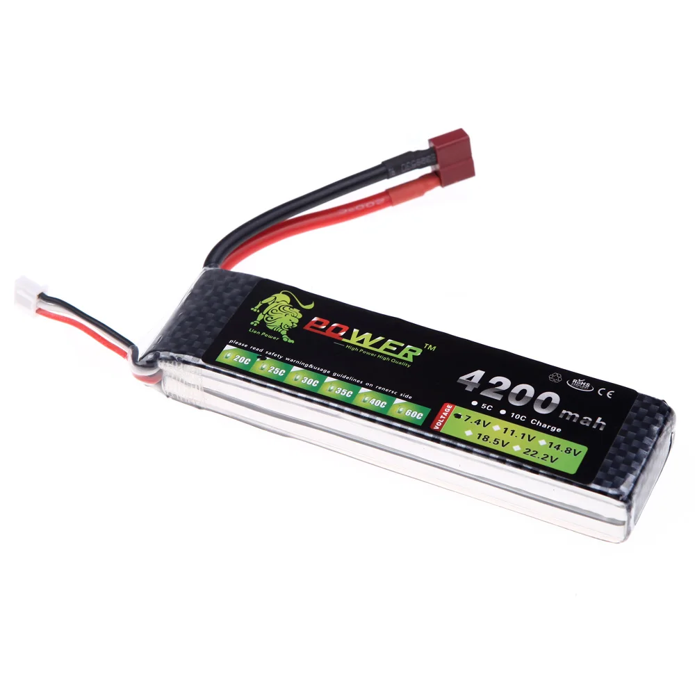 Оригинальный Лев Мощность Литий-Полимерный Батареи Lipo 7.4 В 4200 МАЧ 25C Т Разъем для RC