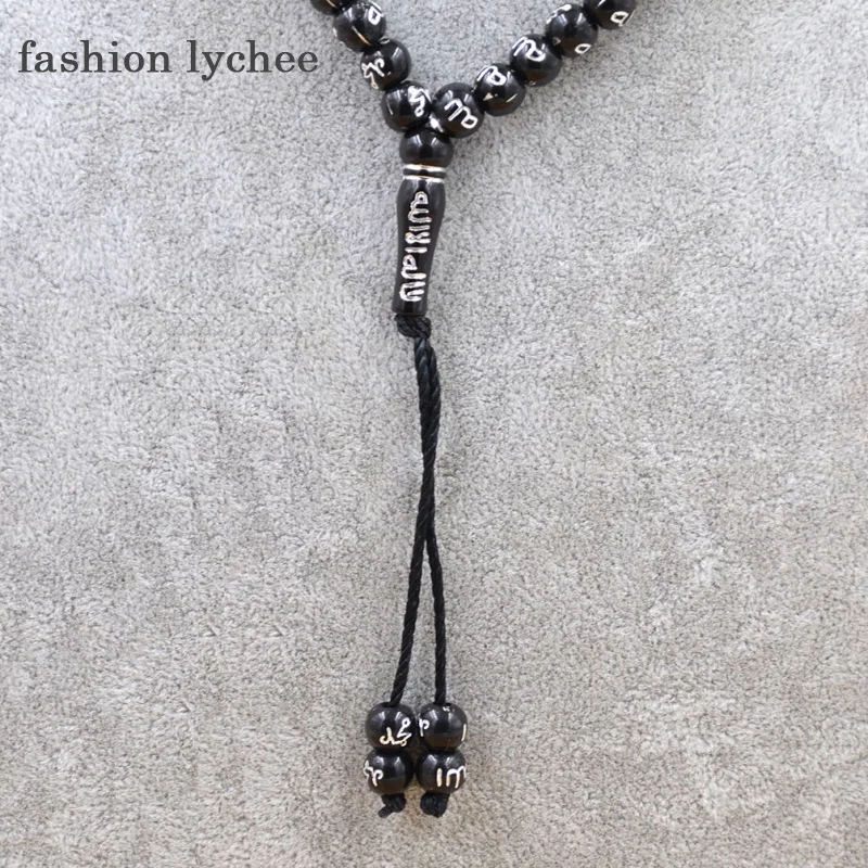 Модный Личи исламский пластик черный круглый молитва 7 мм четки ожерелье