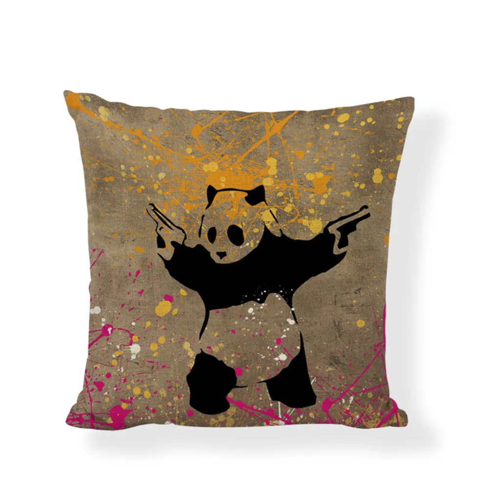 Panda Cushion Cover Cute Chinese National Treasure Linen Cotton Home Sofa Decor Happy Camper Butterfly Gifts Throw Pillow Covers | Дом и сад