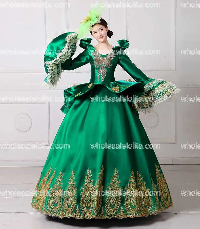 2017 Королевский Зеленый Вышивка королева вампира платье для Бала-маскарада Мари