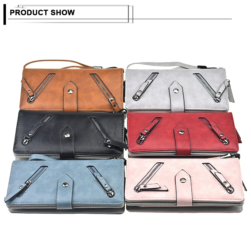 Ladies Wallets Long Zipper Phone Zipper Bag PU Leather Credit Card Wallet Casual Coin Clutch Wristlets Women Solid Cards Purses