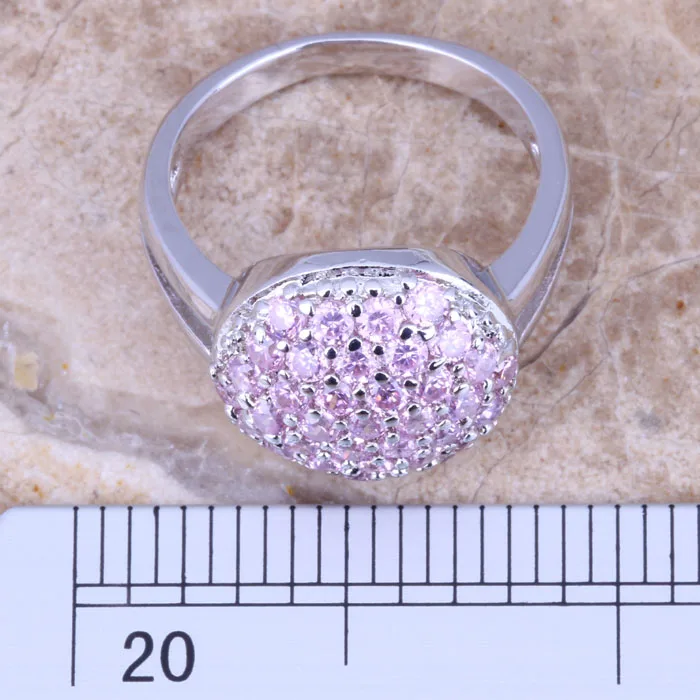 Женское посеребренное кольцо с розовым фианитом размеры 5 / 6 7 8/9 R0810 | Украшения и