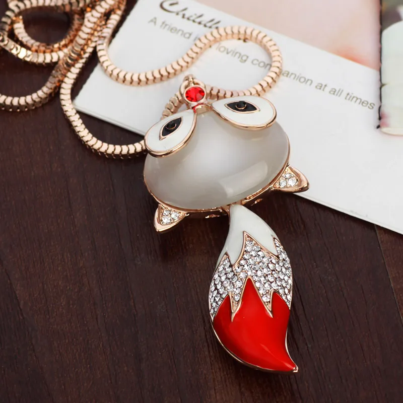 Neoglory стразы опал лиса дизайнерская цепочка Длинная подвеска ожерелья для женщин