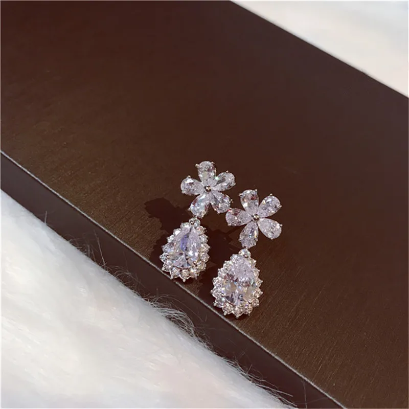 Серьги-капли для женщин, Стерлинговое Серебро S925, хорошее ювелирное изделие, супер яркий кубический цирконий, хрустальные стразы, подвески для женщин