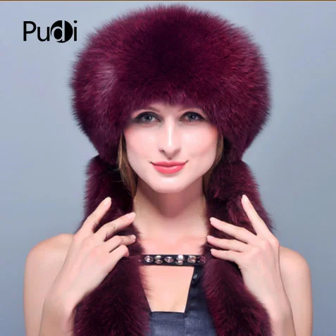 

HM002 women's winter hats Real genuine fox fur hat winter women's warm ear caps with 3 colors