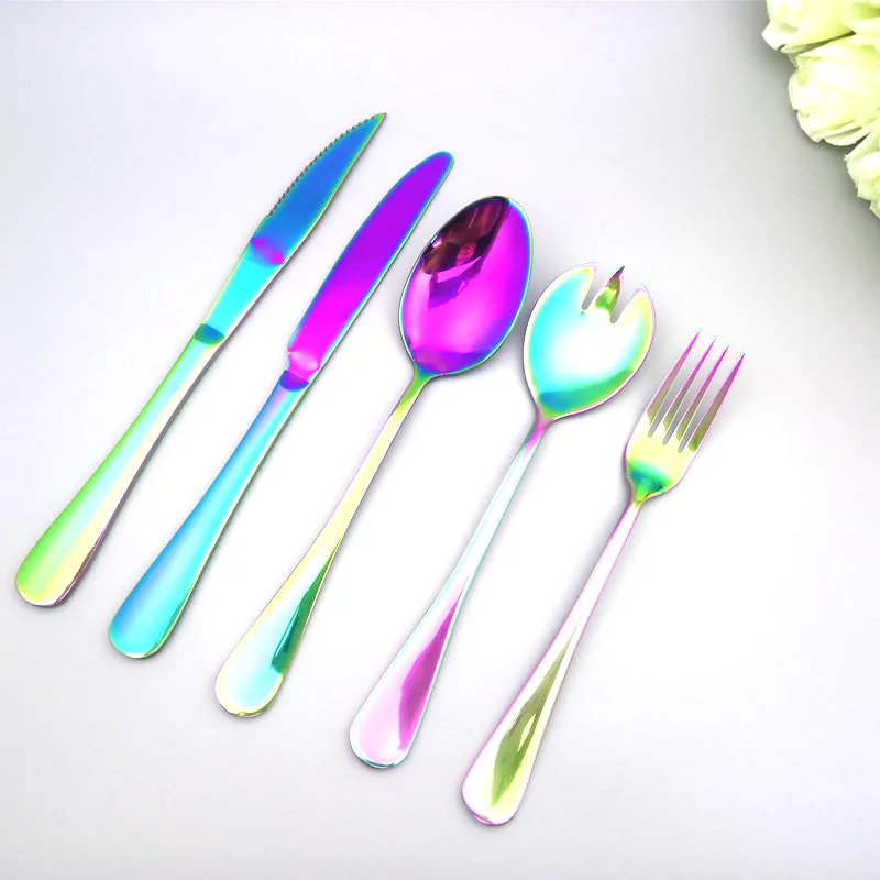 Набор посуды из нержавеющей стали с радугой нож для стейка вилка фруктами острый