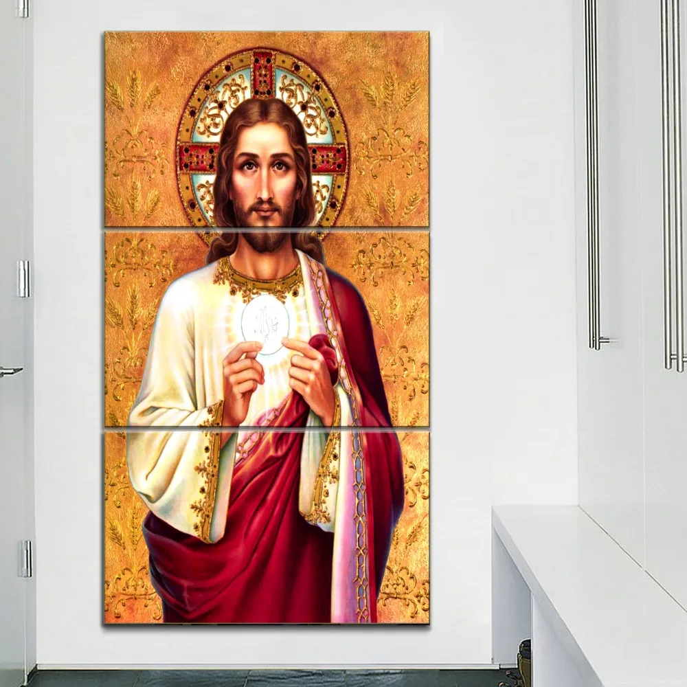 Modern Home Wall Decor Print Type Canvas Painting For Living Room Artwork Picture 3 Panel Jesus Sumo And Eternal Pastor Poster | Дом и сад
