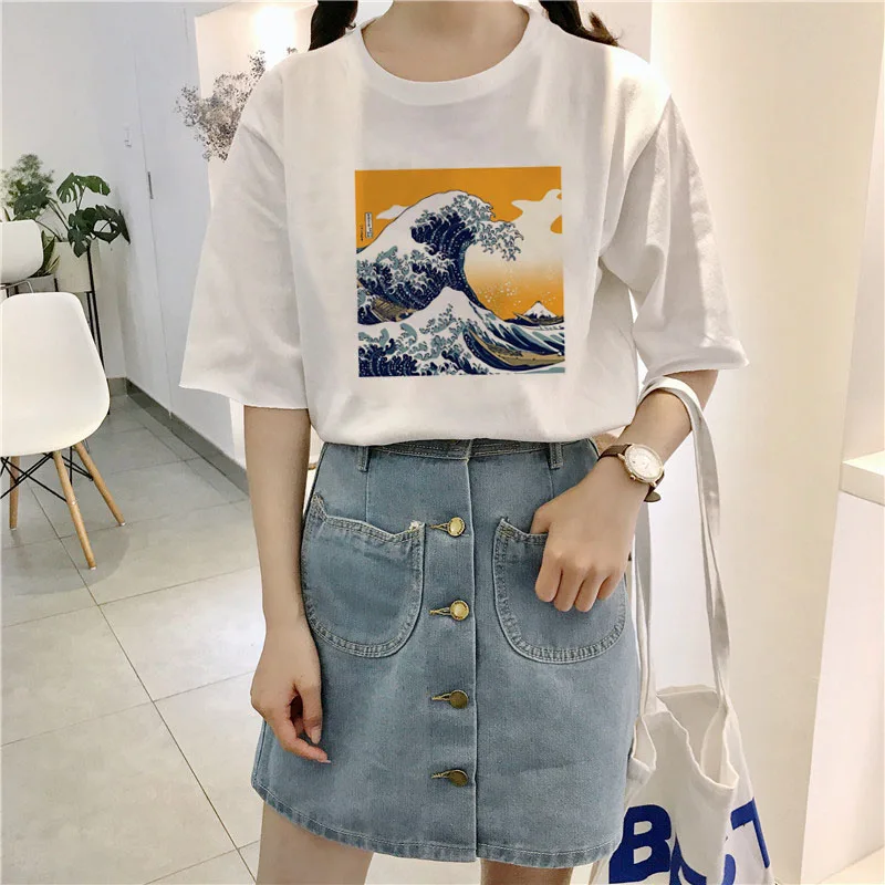 Женская модная футболка ulzzang tumblr в стиле Харадзюку Повседневная летняя большого