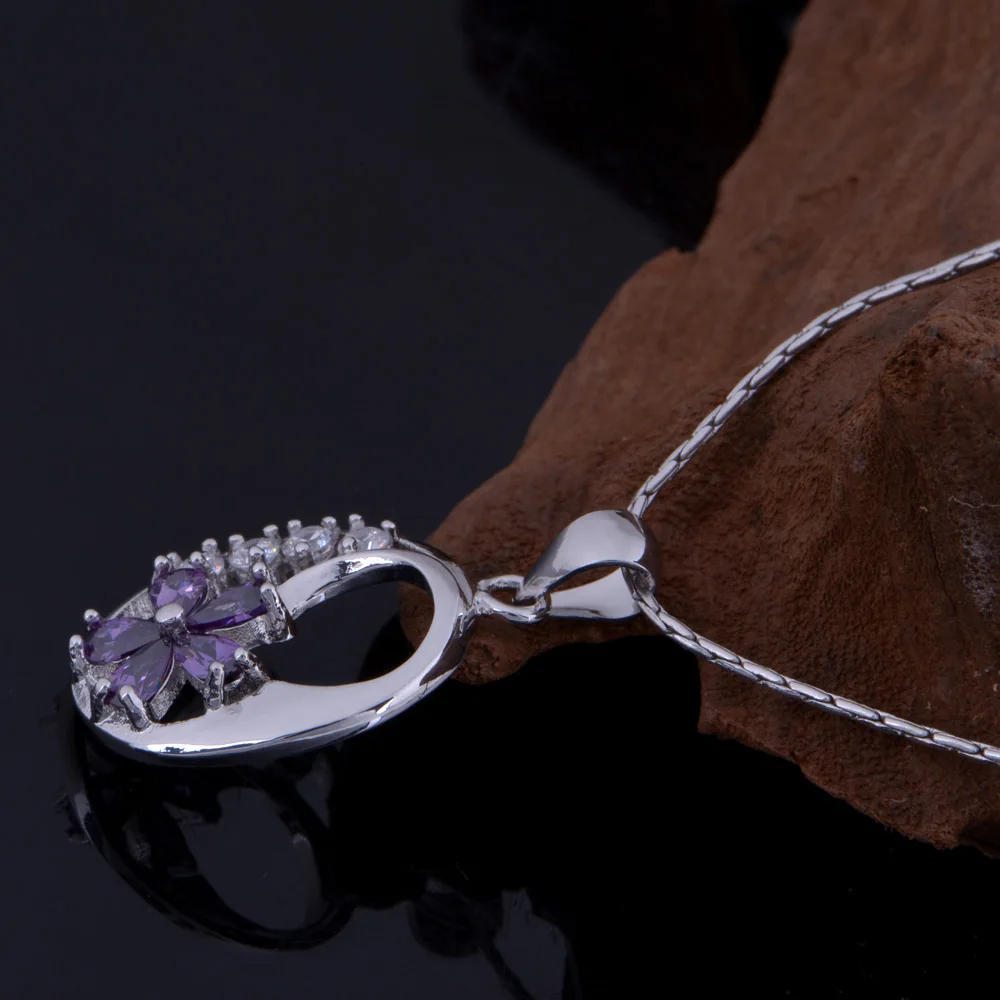 Wedding Nice Plating Jewelry Set for Women Purple Petal Shape Crystal Earrings/Rings Accessories Sets Ring with Size 6- 9 | Украшения и