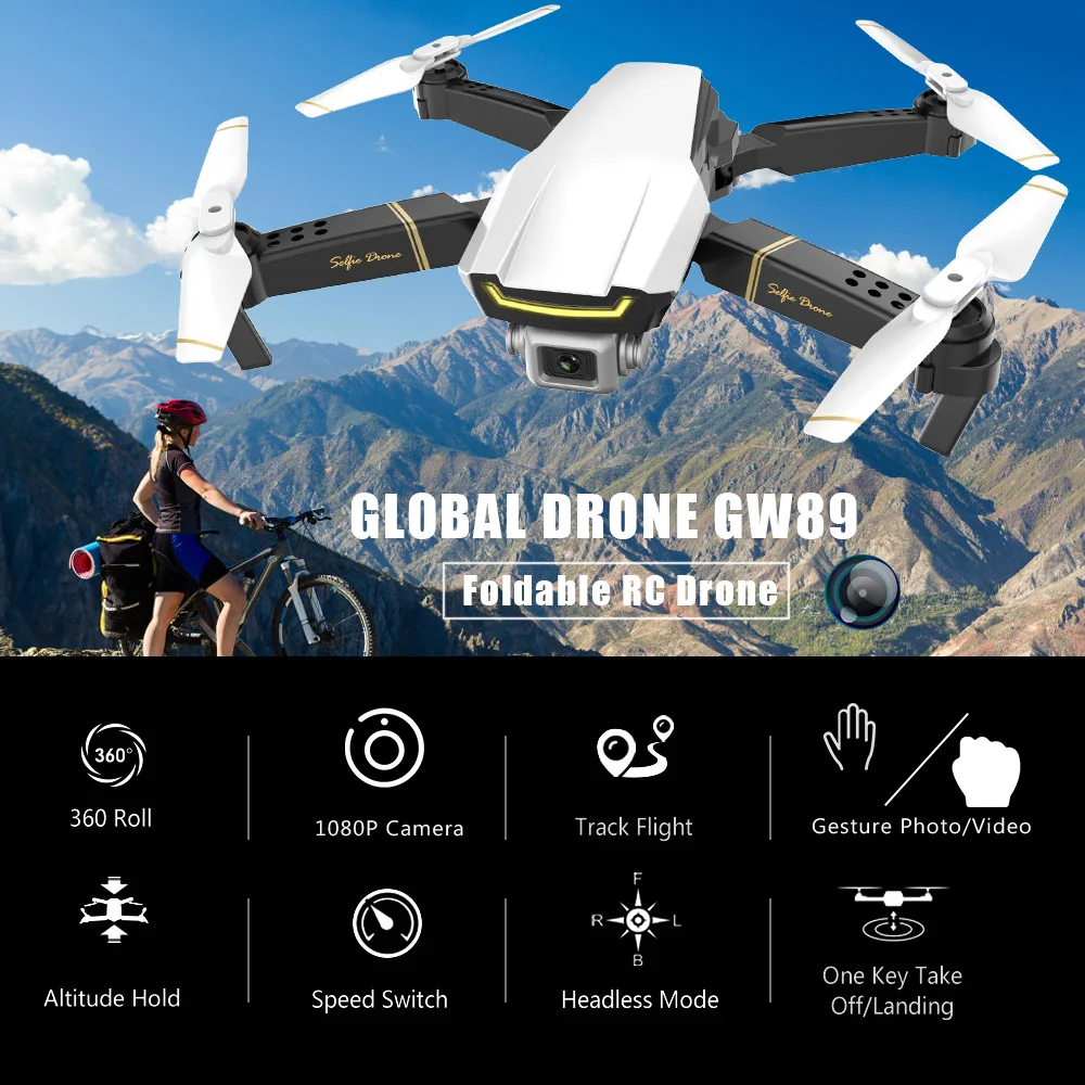 Складной мини Дрон GW89 Радиоуправляемый с камерой hd 1080P 2 Мп Wi Fi FPV батареей 2/3 VS E58