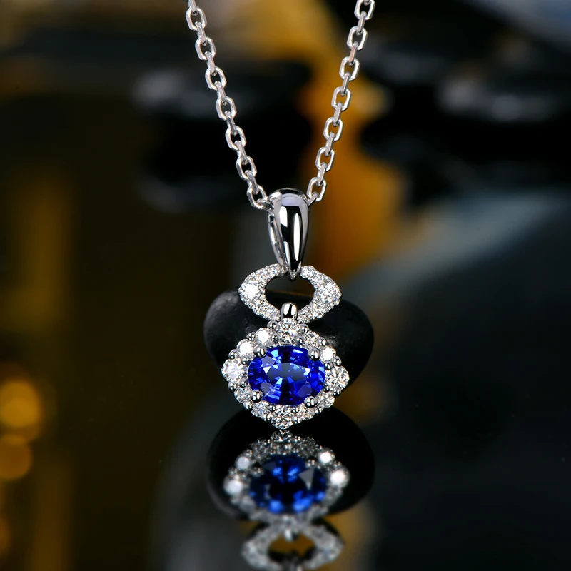 Caimao натуральный 0.46ct синий сапфир с проложить H SI бриллианты 14 k белое золото кулон для помолвки