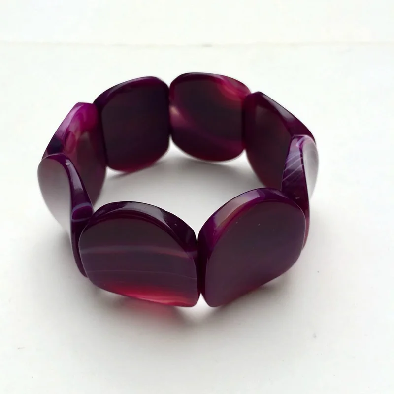 purple Уникальные хип-хоп ювелирные изделия Разноцветные полосы ботсванские Агаты бусины драгоценный камень эластичный браслет вогнутой формы - Окраска металла: purple