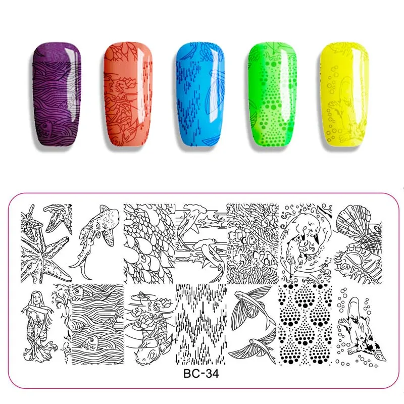 WAKEFULNESS Cute Animal Pattern Nail Stamping Plates Halloween Image Art Template Rectangle Stamp Manicure Stencils | Красота и