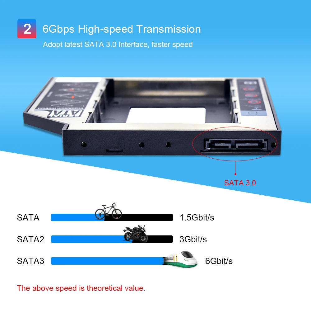 CHIPAL Универсальный 2nd HDD Caddy 12,7 мм SATA 3,0 2," SSD чехол для жесткого диска адаптер+ светодиодный индикатор для ноутбука CD DVD-ROM Optibay