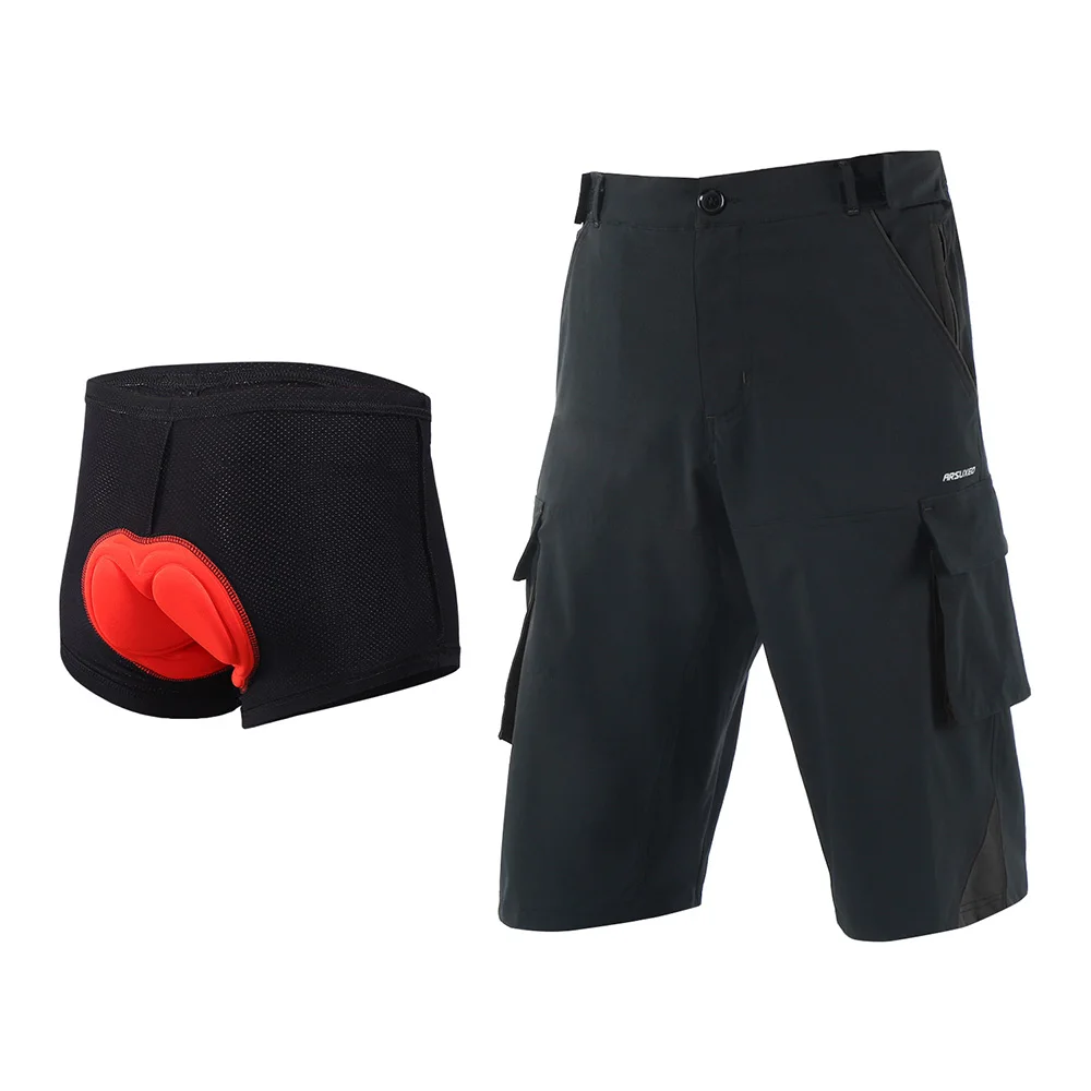 1708 black with pad ARSUXEO мужские спортивные для улицы свободные подходят велосипедные шорты горные мужские спортивные шорты велосипедные шорты походные рыболовные шорты 1708 - Цвет: 1708 black with pad