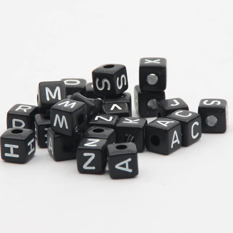 

10x10mm 550Pcs "A-Z" Alphabet Random Mix Cubic Black Acrylic Letter Beads For Jewelry Making DIY Pacifier Clip