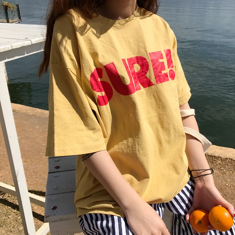 Летняя футболка в Корейском стиле Ulzzang Harajuku Bf с буквенным принтом женская одежда