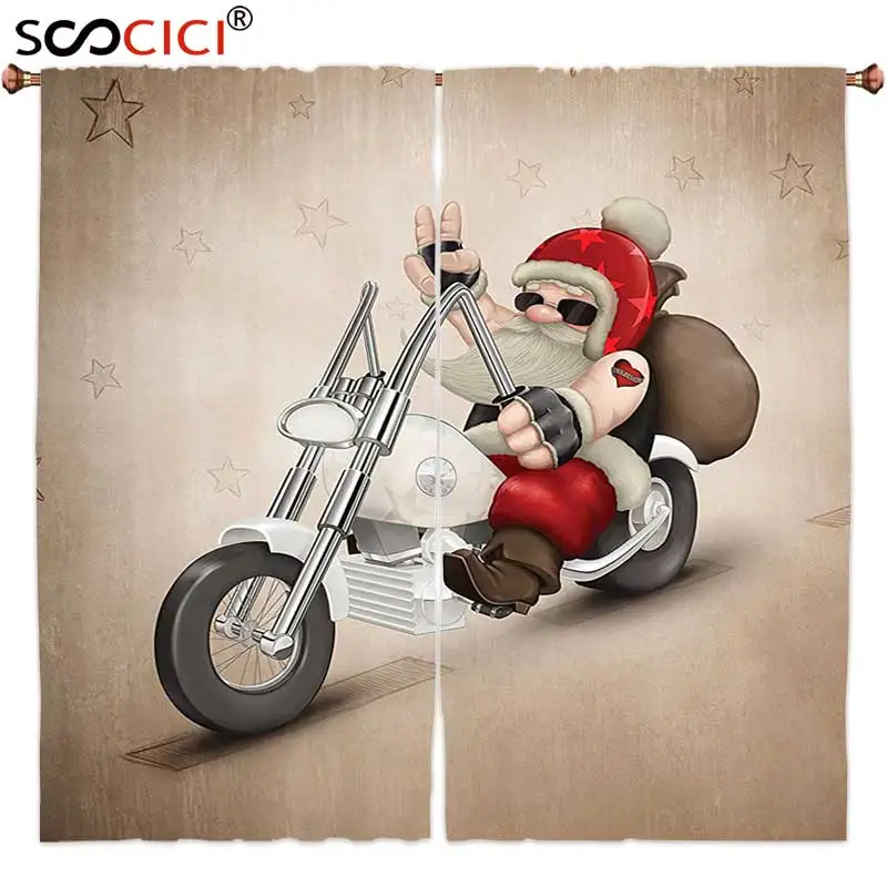 

Оконные шторы, 2 панели, рождественские украшения, Rock Grunge Cool Santa с сердцем, татуировка на мотоцикл для доставки
