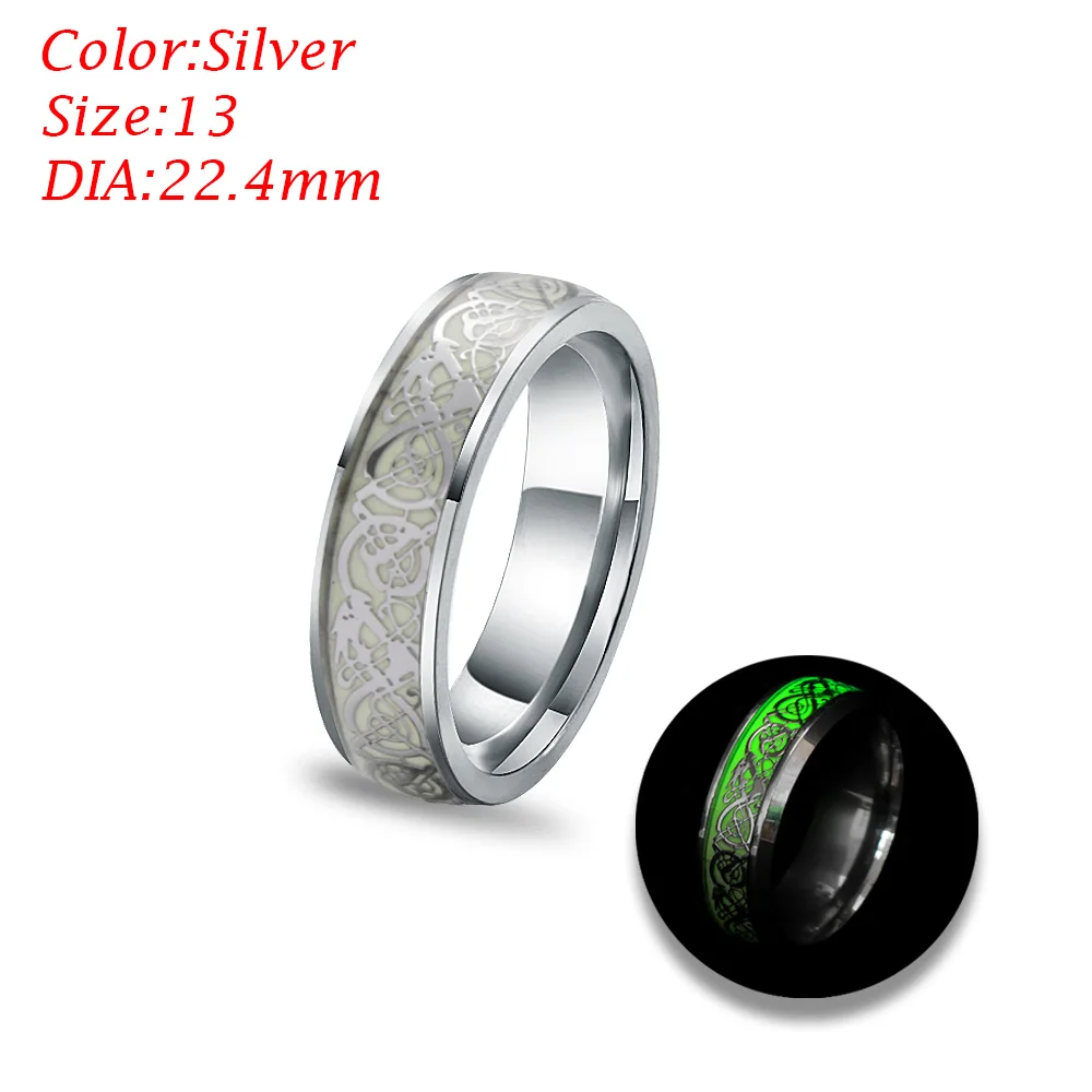 silver 13 1 шт. Новое дизайнерское кольцо светится в темноте Дракон из нержавеющей стали с рисунком светящееся фантастическое кольцо для мужчин и женщин ювелирные изделия - Цвет основного камня: silver 13
