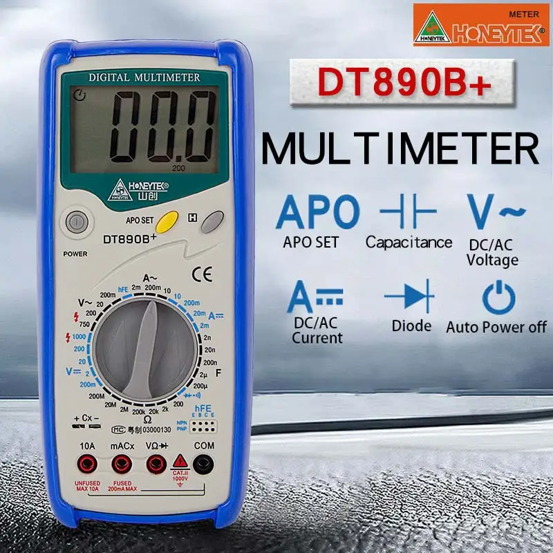 DT890B HONEYTEK цифровой ЖК-мультиметр измеритель тока AC/DC тестер температуры сопротивление напряжения Емкость Частота DT9208A - Цвет: DT890B