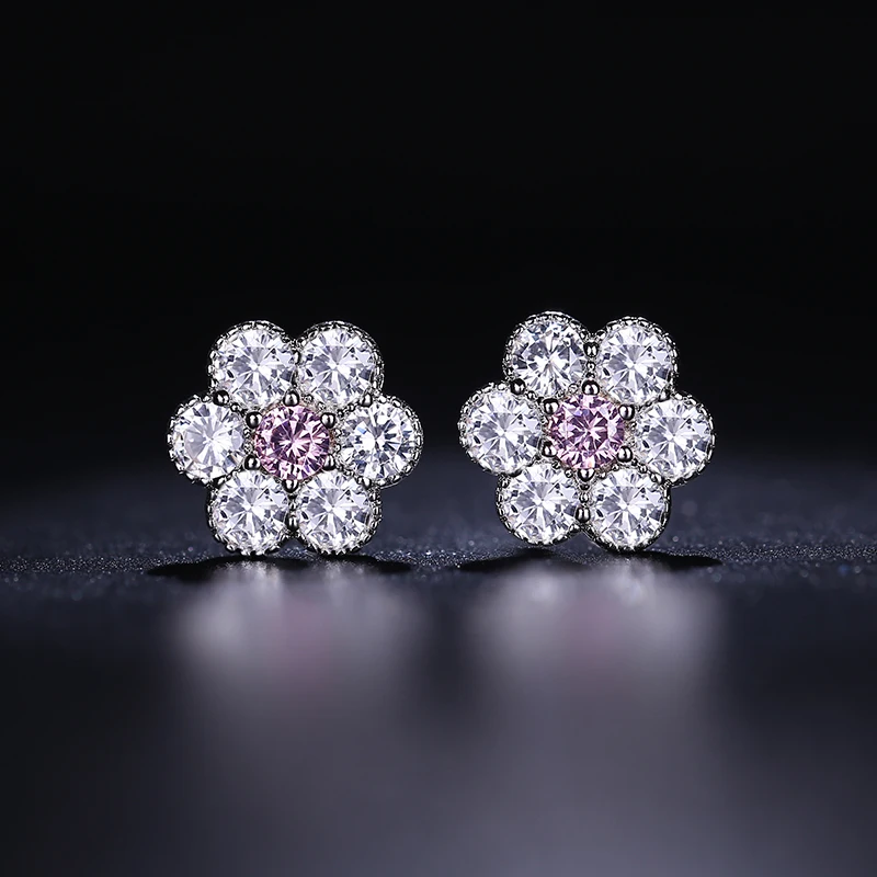 Женские серьги SEVENA с цветком и фианитом ААА модные простые розовым камнем 2019 |