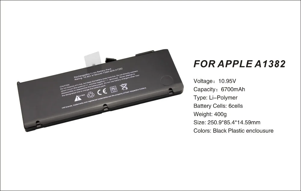 

High Quality Laptop Battery For Apple MacBook Pro 15" inch i7 Unibody Series,For A1382 6700mAh
