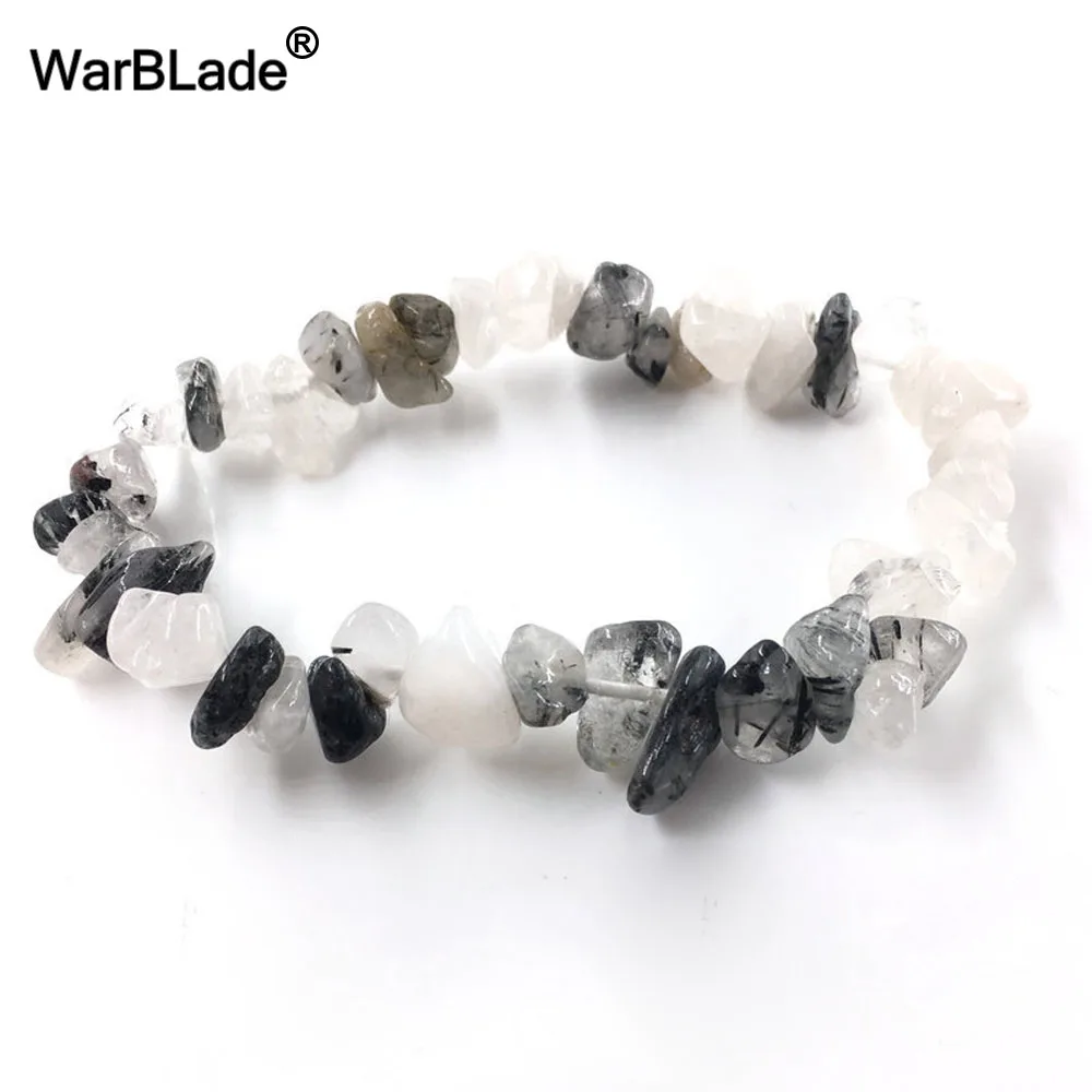 Black Crystal Браслеты из натурального камня для женщин, нитка, чипы, Самородок, прозрачный кварц, мощный камень, опал, лунный камень, бусины, браслет, браслет - Окраска металла: Black Crystal