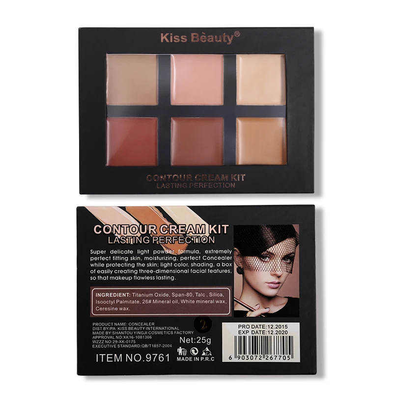 Контурный крем для полного покрытия Kiss Beauty набор Pro 6 цветов консилер палитра макияжа праймер лица всех типов