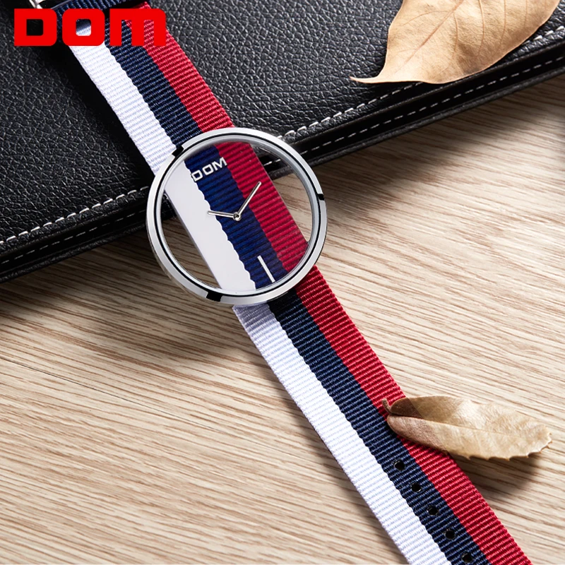 DOM Бренд Скелет часы Для женщин холст леди наручные Роскошные модные