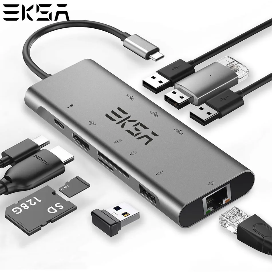 EKSA usb хаб USB C концентратор для HDMI RJ45 3 0 9 в 1 MacBook samsung Galaxy S10 huawei mate 20 P20 Pro type