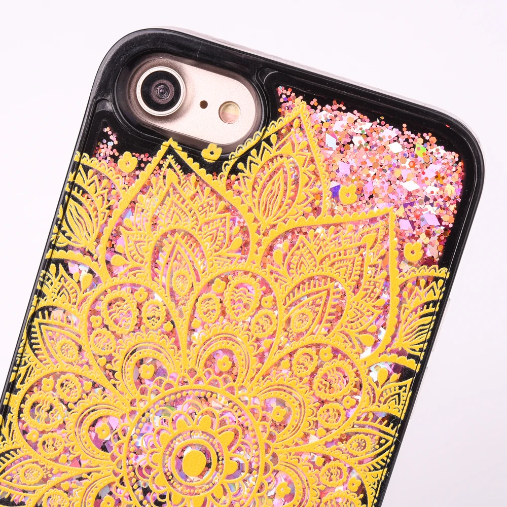 New 6 color yellow sun flower feather love Diamond transparent black tpu shell Colorful quicksand case for iPhone 6/6s/7 plus |