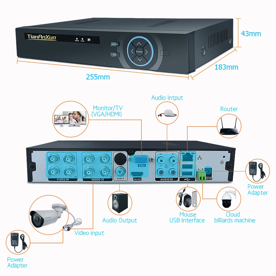 TIANANXUN Система охранной камеры 8ch система видеонаблюдения 8 шт. 1080P CCTV камера 2.0MP