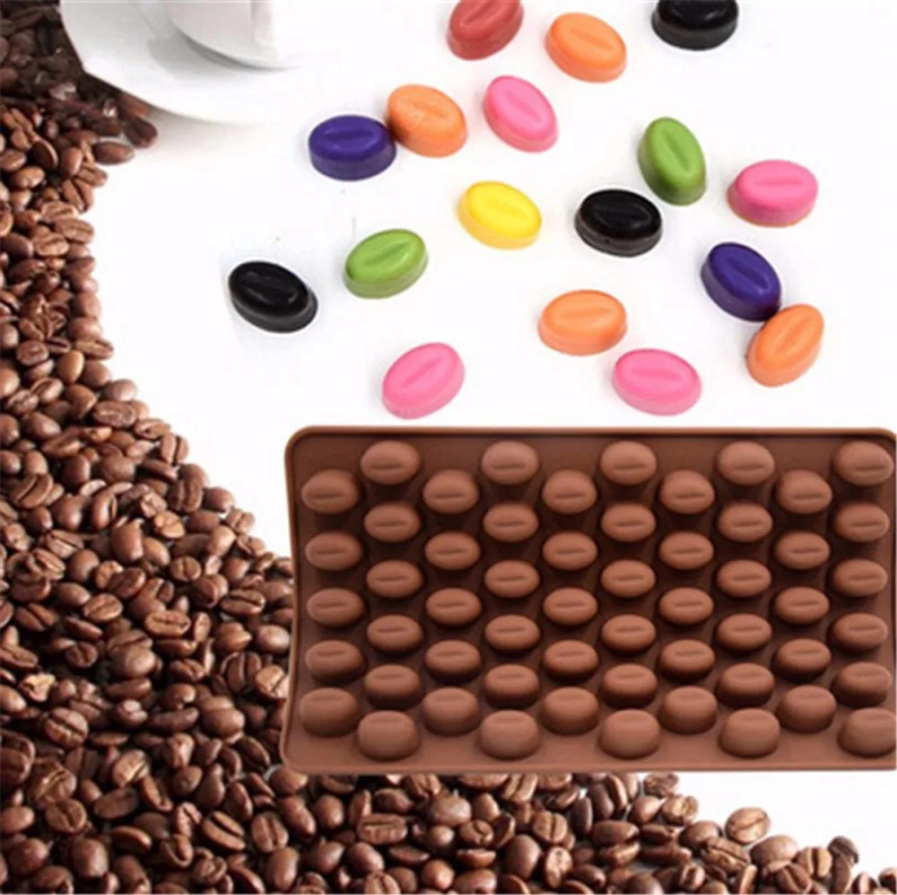 

55 Holes Coffee Bean Chocolate Mold Silicone 3D Coffee Beans Non-Stick Cake Fondant DIY Jelly Ice Baking Mould