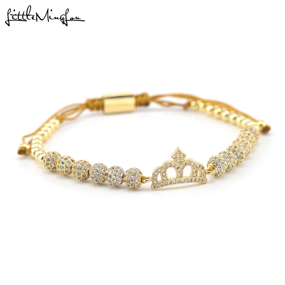 

Luxury CZ Queen's Crown bracelet ball Charm copper Beads handmade macrame women Bracelets Bangles for women Jewelry accessories