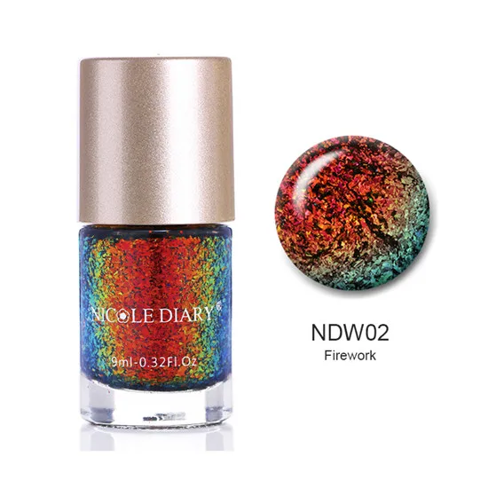 NDW02 NICOLE DIARY 9 мл хамелеон лак для ногтей красочные Wonderworld серии радужные хлопья лак для ногтей Блестки для нейл Арта(искусство украшения ногтей) Лак - Цвет: NDW02