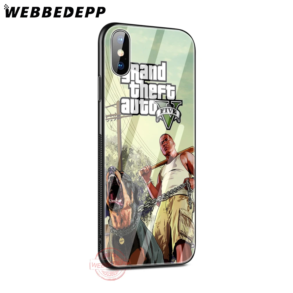 WEBBEDEPP Grand Theft Auto GTA V чехол для телефона из закаленного стекла Apple iPhone XS Max XR X 8 7 6S Plus 5S