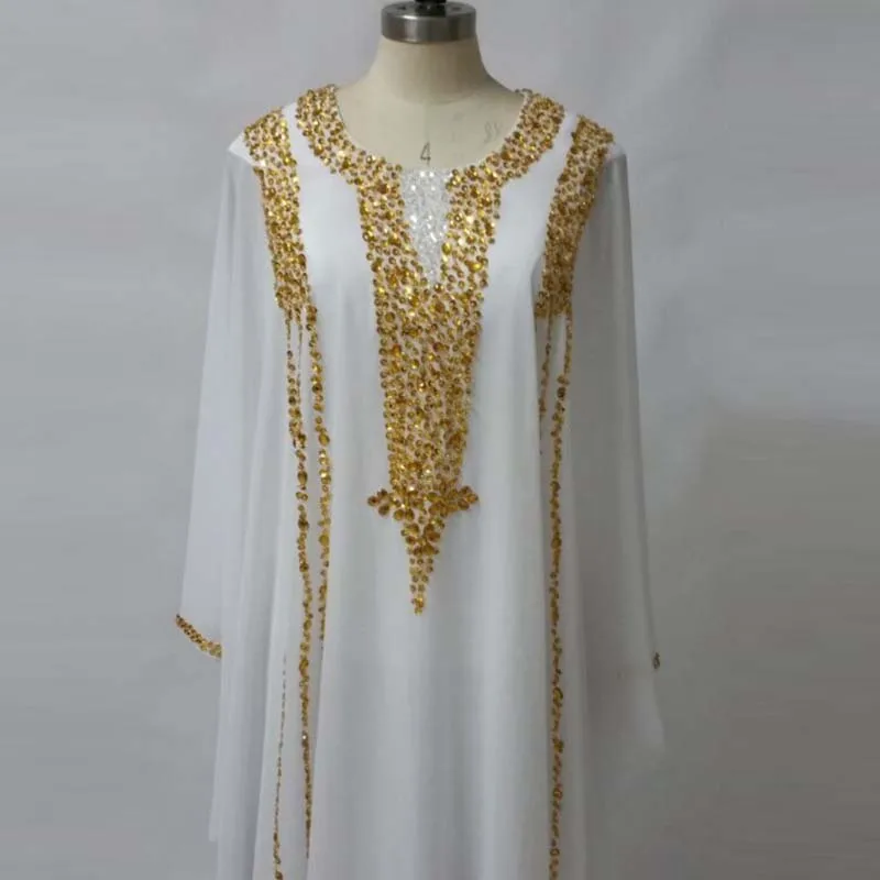 Белые и золотые платья на выпускной 2018 Арабский мусульманский с длинным рукавом