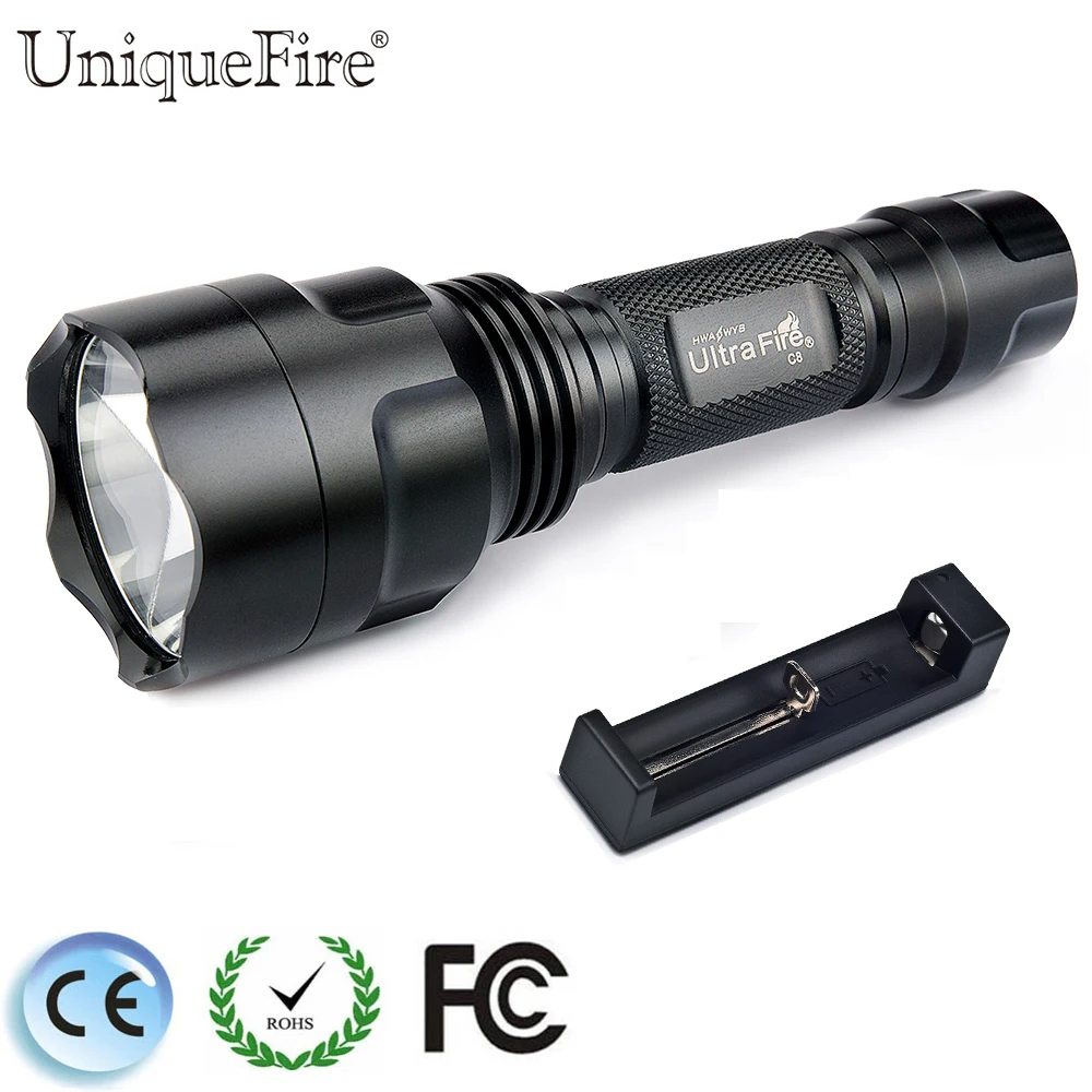 

UniqueFire C8 XPE Waterproof LED Flashlight 3 Modes Aluminum Alloy Lamp Torch+Charger Design For Self-defense Camp Bicycle