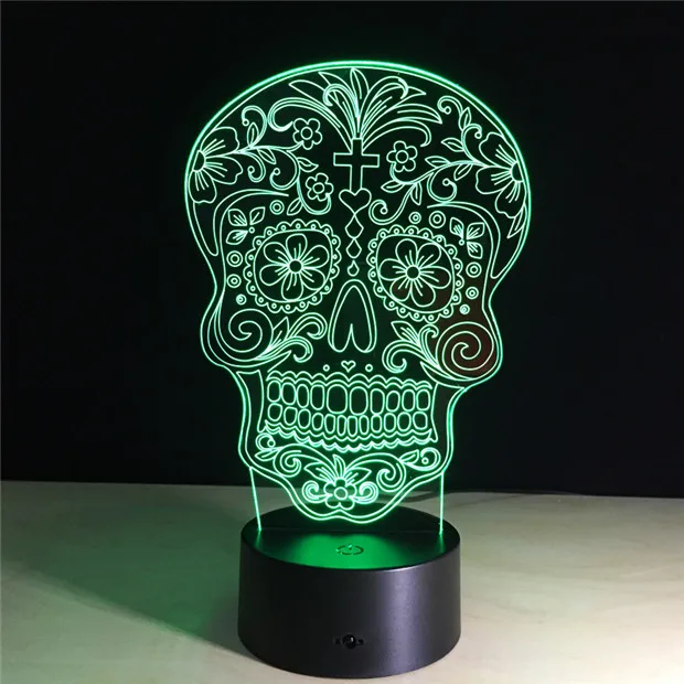Креативные подарки сенсорный цветной 3D череп Цветочная головка Светодиодные