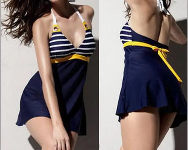 Женский купальник в полоску темно синего цвета женский спортивный костюм для