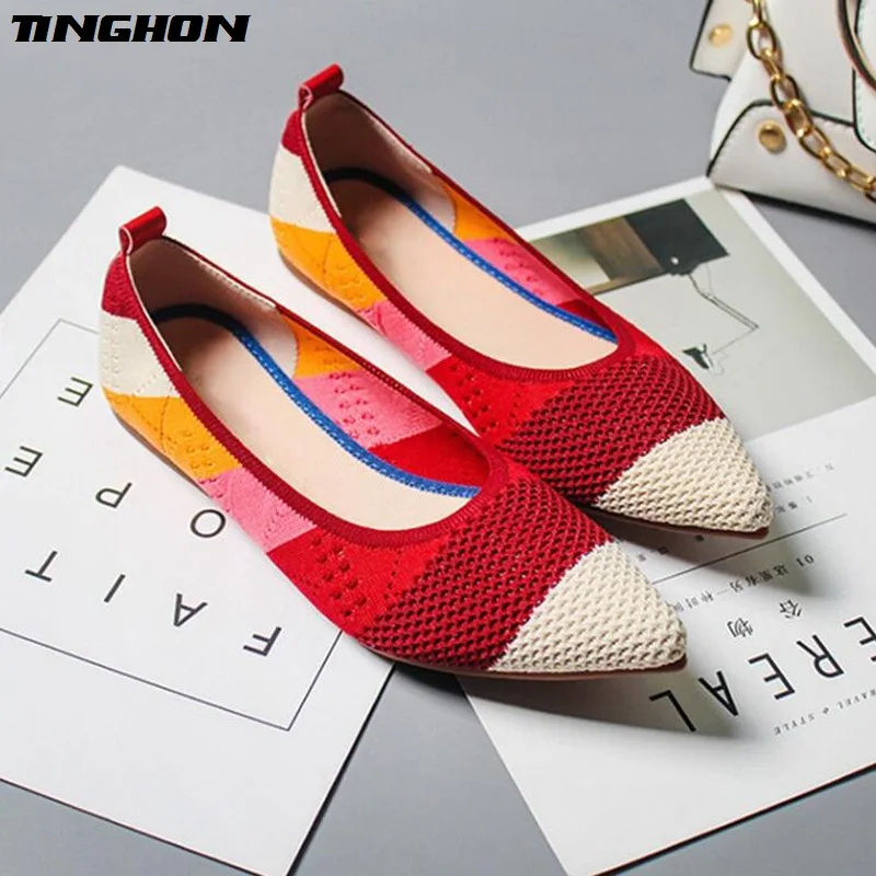 TINGHON Spring Women Flats Pointed Toe Slip on Ballet Flat Shoes Shallow Boat Woman Loafer Ladies Zapatos | Обувь